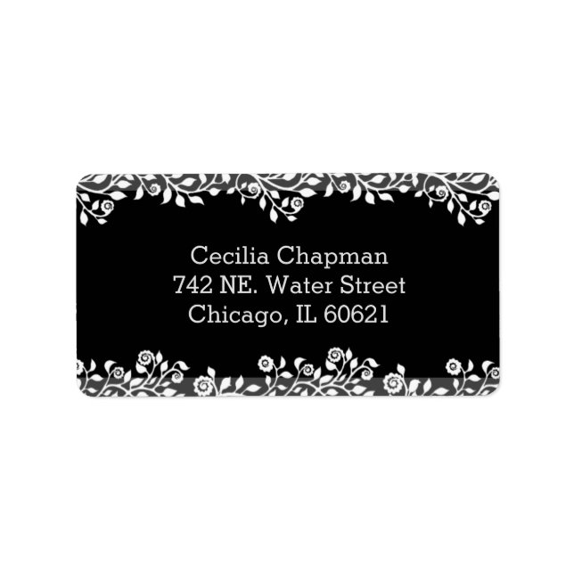    Floral Black Personalized Gothic Return Address Label (Front)