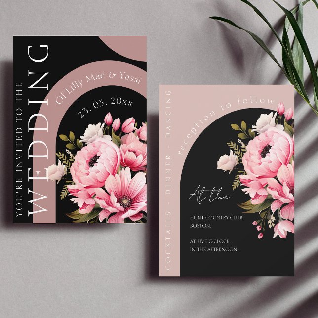 Floral Black Pink Arch Dark Aesthetic Wedding Invitation (Creator Uploaded)