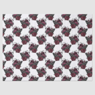 Floral Black Raven on White Decoupage Tissue Paper