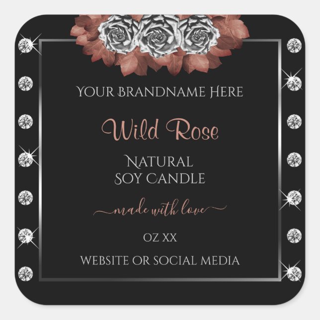 Floral Black Red and Silver Product Label Diamonds (Front)