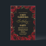 Floral Black Red Gold 40th Birthday   Invitation<br><div class="desc">Modern black and red with gold birthday invitation template is perfect for stylish birthday party. Elegant-minimalistic themed invite is full of fun and modern design elements,  elegant calligraphy and modern fonts. Birthdays are special days,  and this invite can help it make a memorable for friends.</div>