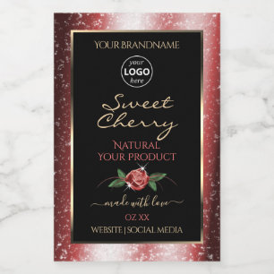 Floral Black Red Soft Glitter Product Labels Logo