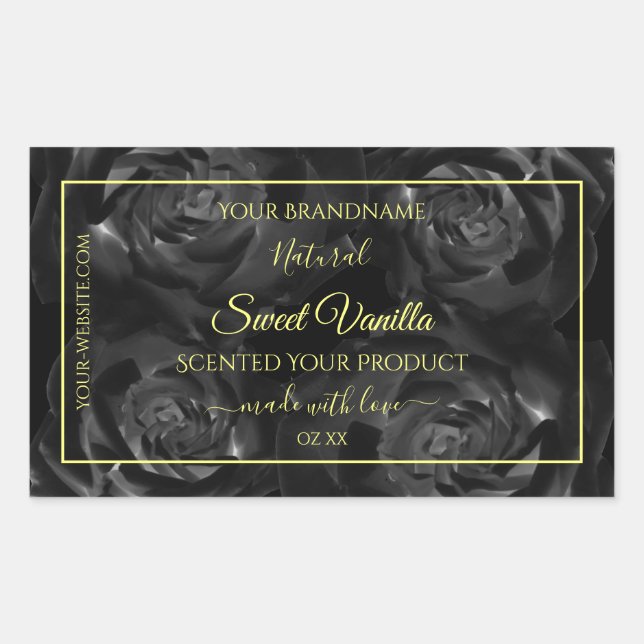 Floral Black Roses Modern Product Packaging Labels (Front)