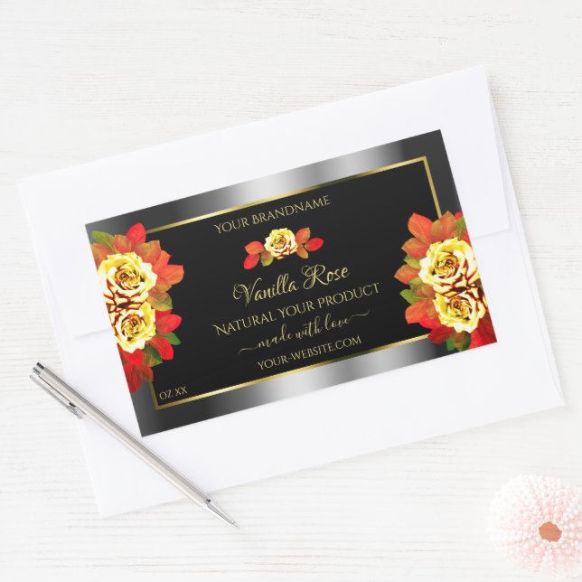 Floral Black Silver Gold Product Labels Cute Roses (Envelope)