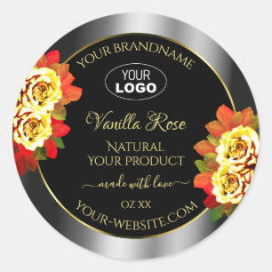 Floral Black Silver Gold Product Labels Roses Logo