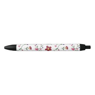 Floral, Black Trim, Black Ink Pen