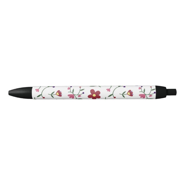 Floral, Black Trim, Black Ink Pen (Front)