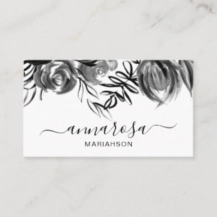 *~* Floral Black Watercolor Simple Elegant Flower Business Card