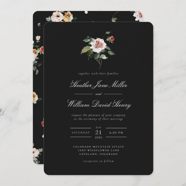 Floral Black Wedding Invitation (Front/Back)