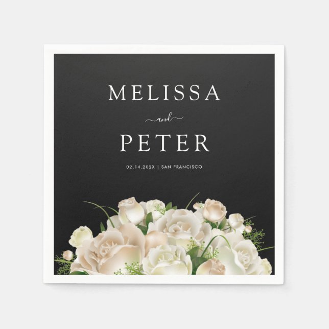 Floral Black  Wedding Napkin (Front)