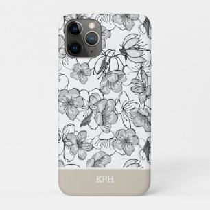 Floral Black, White, and Tan with Monogram iPhone 11 Pro Case