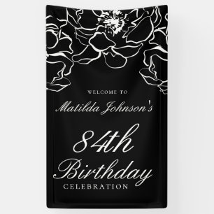 Floral Black White Birthday Party Welcome Banner