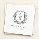 Floral Black White Crest Wedding Monogram Napkin<br><div class="desc">Elevate your wedding celebration with the Modern Monogram Wedding Crest Napkins. Featuring an elegant monogram crest design, these high-quality napkins add a sophisticated touch to any event. Perfect for weddings, engagement parties, and bridal showers, they are both stylish and functional, helping keep your event tidy. Customize with your initials for...</div>