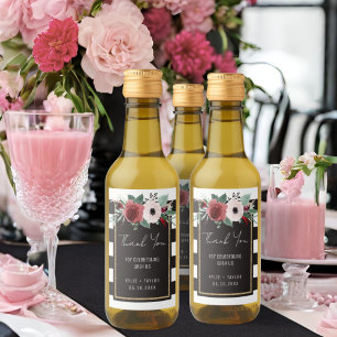 Floral Black White Gold Magenta Wedding Favour Min Wine Label