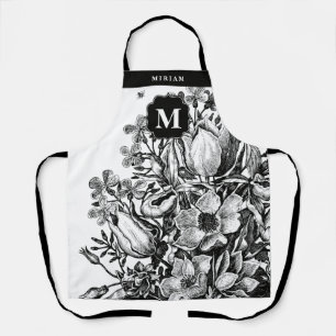 Floral Black & White Monogram Apron