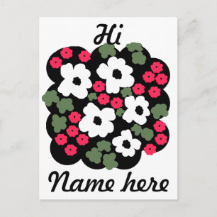 Floral black white pink green pattern postcard