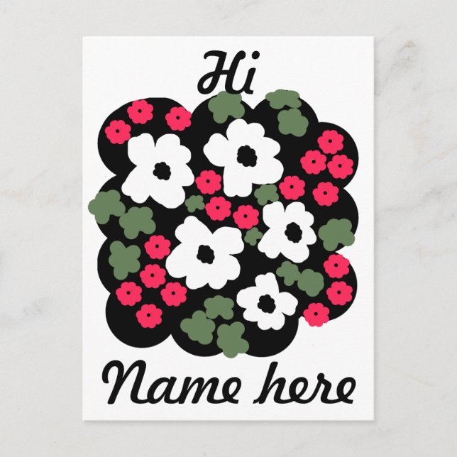 Floral black white pink green pattern postcard (Front)
