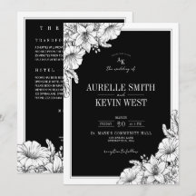 Floral Black White Rustic Details QR Wedding