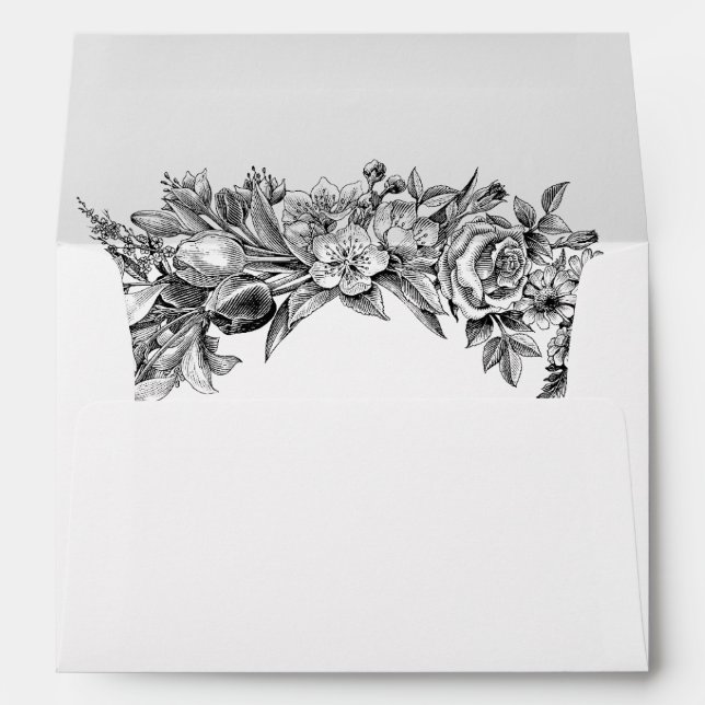 Floral Black White Vintage Wedding Envelope (Back (Bottom))