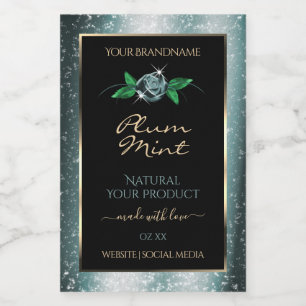 Floral Black with Dark Teal Glitter Product Labels