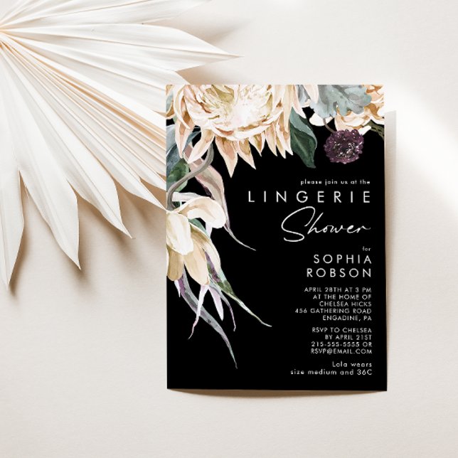 Floral blanc | Black Lingerie Shower Invitation (Créateur téléchargé)