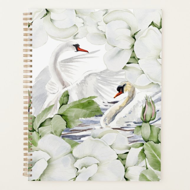 Floral blanc britannique & Aquarelle de cygne   (Devant)