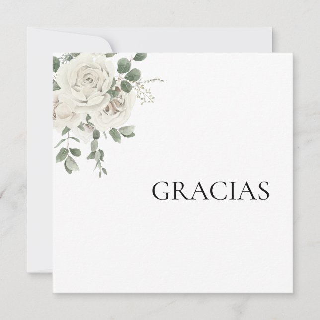 Floral blanc Carte de remerciements espagnol (Devant)