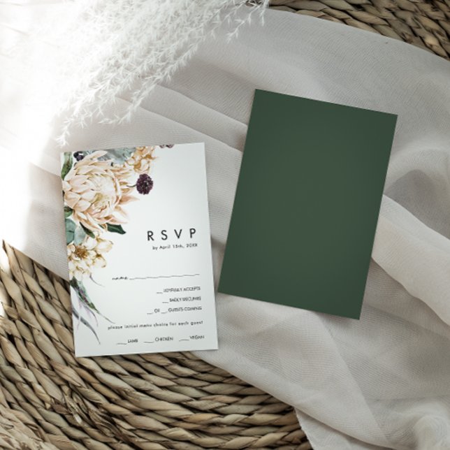 Floral blanc | Carte RSVP de choix au menu Vert fo (Créateur téléchargé)