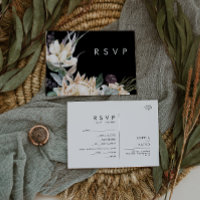 Floral blanc | Carte RSVP de choix du menu noir