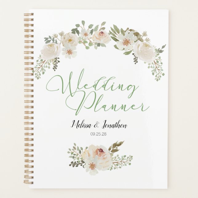 Floral blanc Élégant Wedding planner romantique (Devant)