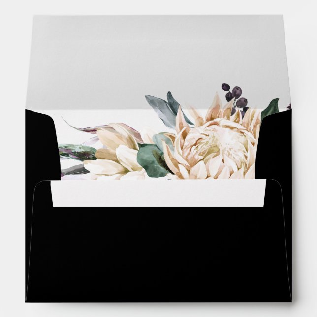 Floral blanc | Enveloppe Faire-part de mariage noi (Dos (Bas))