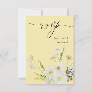 Floral blanc et jaune w Repas RSVP 2 Jaune