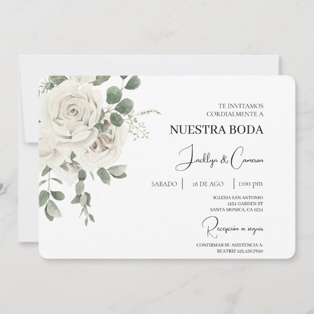 Floral blanc Faire-part de mariage espagnol (Devant)