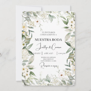 Floral blanc Faire-part de mariage espagnol