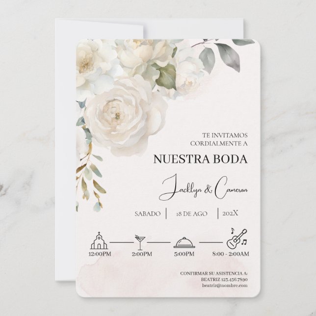 Floral blanc Faire-part de mariage espagnol (Devant)