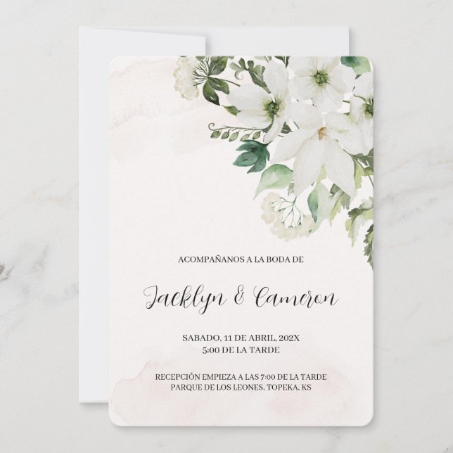Floral blanc Faire-part de mariage espagnol (Devant)