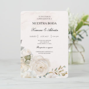 Floral blanc Faire-part de mariage espagnol