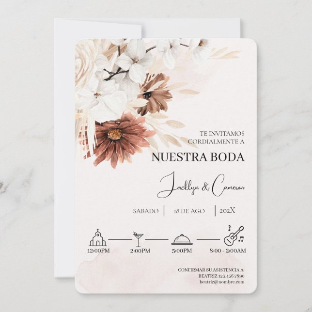Floral blanc Faire-part de mariage espagnol (Devant)