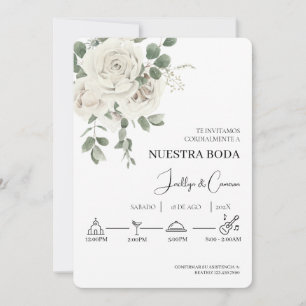 Floral blanc Faire-part de mariage espagnol