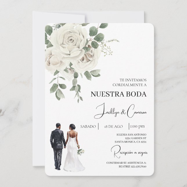 Floral blanc Faire-part de mariage espagnol (Devant)