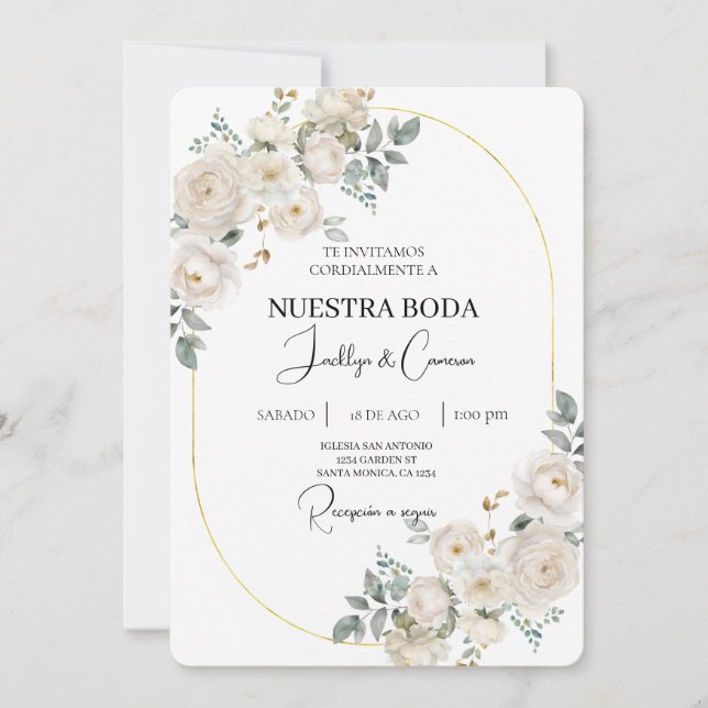 Floral blanc Faire-part de mariage espagnol (Devant)