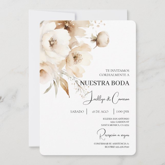 Floral blanc Faire-part de mariage espagnol (Devant)