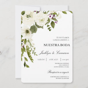 Floral blanc Faire-part de mariage espagnol