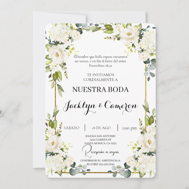 Floral blanc Faire-part de mariage espagnol (Devant)