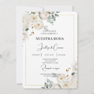 Floral blanc Faire-part de mariage espagnol
