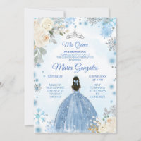Floral blanc & Hiver Blue Mis Quince Invitation