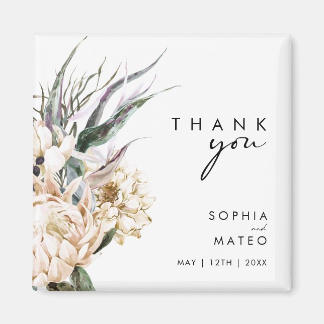 Floral blanc | Magnet de faveurs de mariage (Devant)