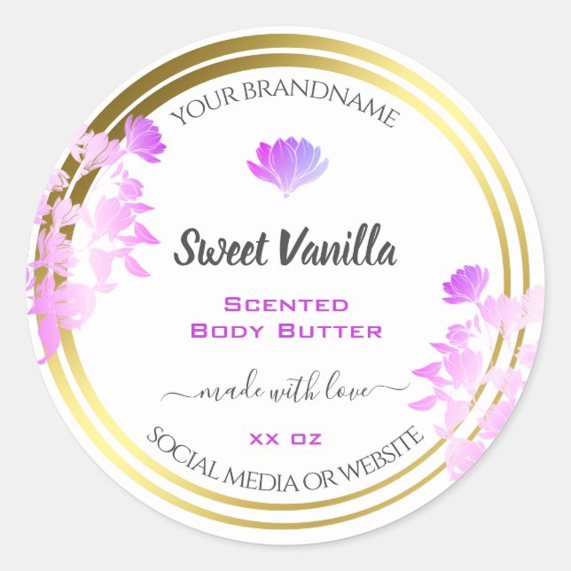 Floral Blanc Purple Gold Étiquettes d'emballage de (Devant)