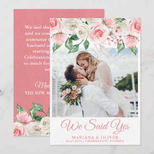 Floral blanc rose mariage Faire-part