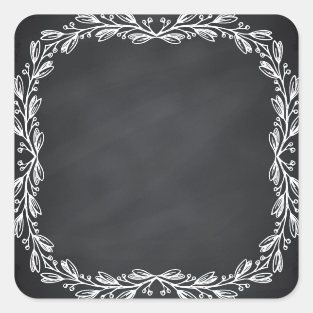 Floral Blank Faux Chalkboard  Curves Customize Square Sticker (Front)